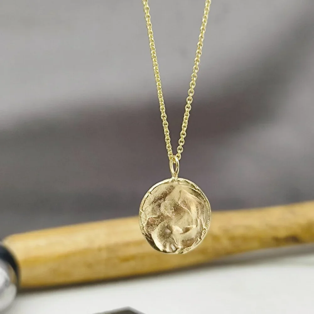 Gold necklace. 14 karat solid yellow gold necklace Raw pendant. Handmade pendant - Picture 12 of 15